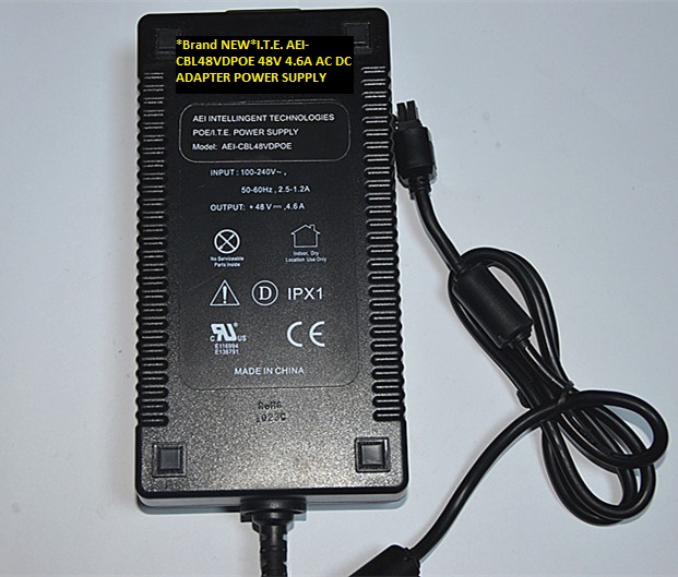 *Brand NEW*AC100-240V I.T.E. 48V 4.6A AEI-CBL48VDPOE AC DC ADAPTER POWER SUPPLY